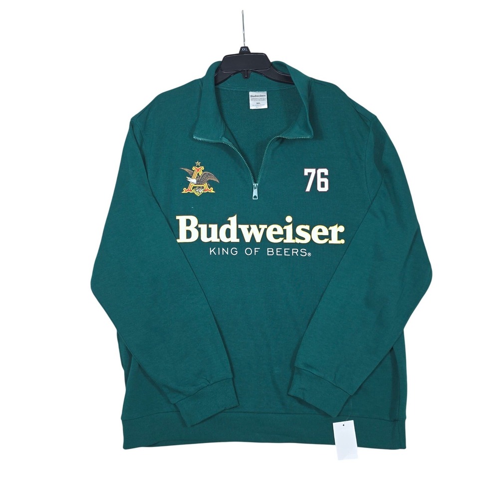 NWT Budweiser Quarter Zip Sweatshirt Green Clydesdale Graphic Mens XXL Pullover